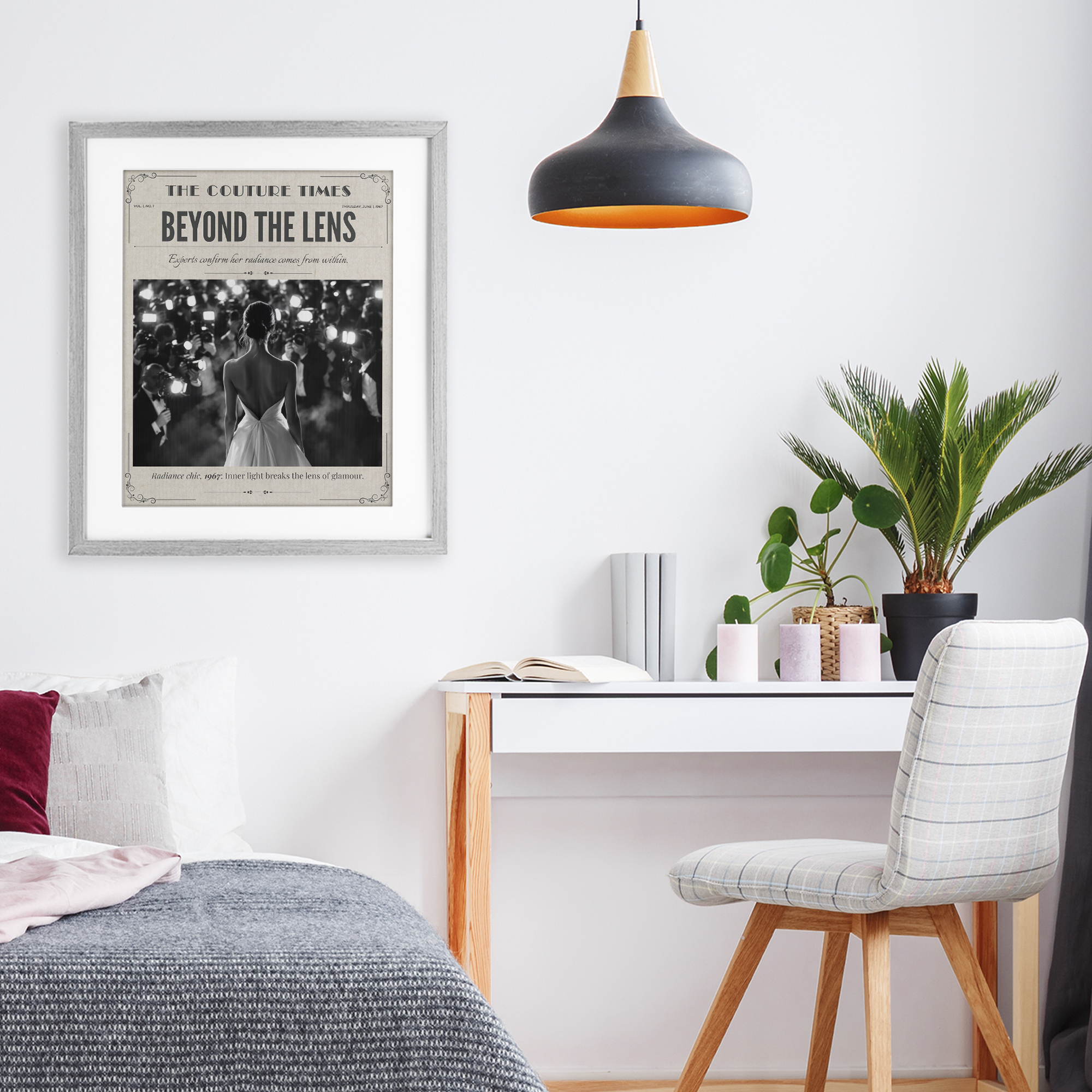 The Couture Times Magazine Gray Framed Print Under Glass, design by A Barefoot Stylist