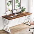 thumbnail image 4 of Tribesigns Writing Computer Desk, 55-Inch Modern Simple Study Desk with Z-Shaped Metal Leg, Walnut/White, 4 of 8