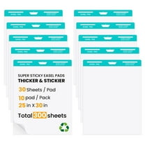 Sticky Easel Pad, 25 x 30 Inch, White, 30 Sheets/Pad, 10 Pads/Pack, Flip Chart Paper for Teachers,Large Self-Stick Easel Paper, Super Sticking Power & Bleed-Resistant