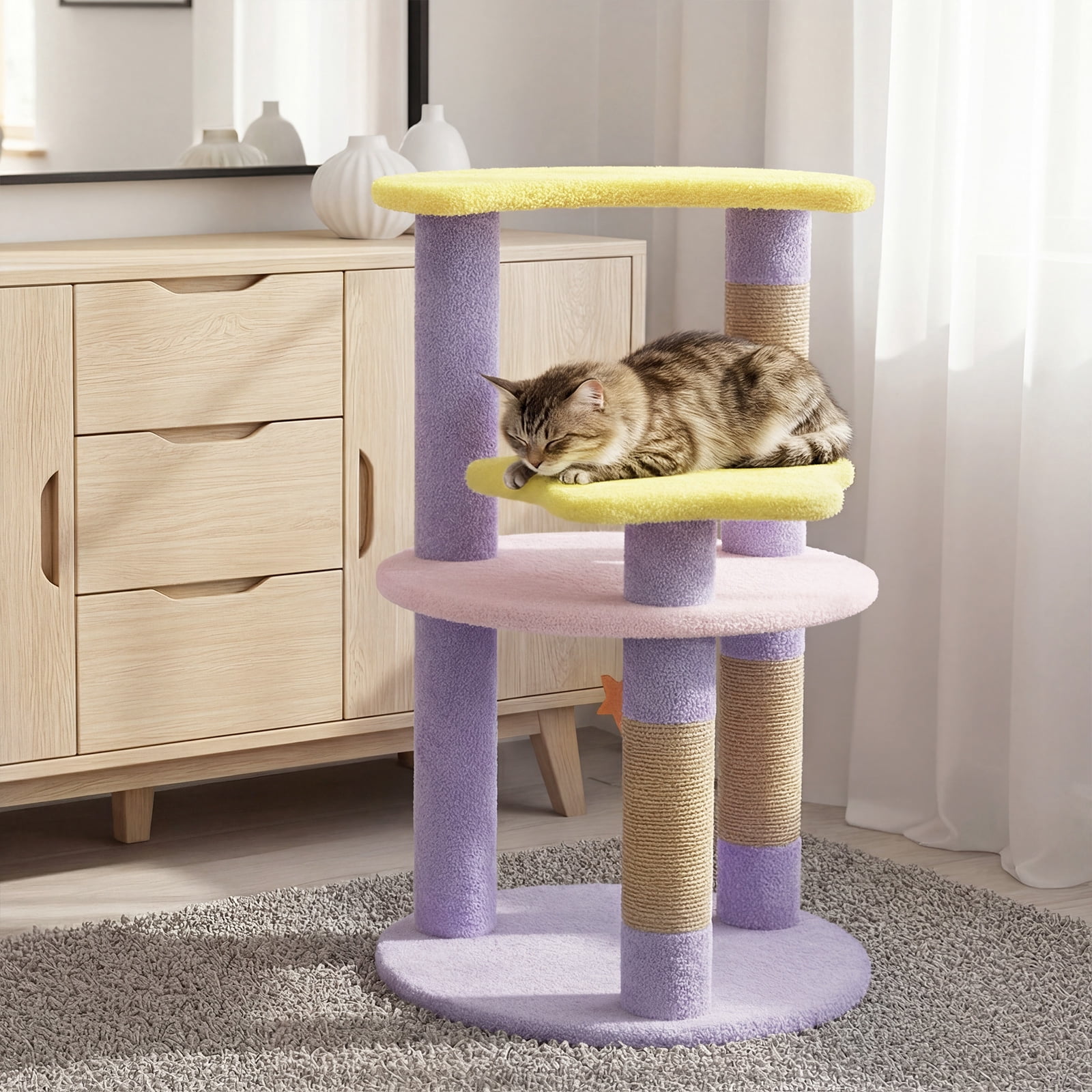 Costway 29” Cute Modern Cat Tree with Star & Moon Shaped Platforms, Jute Scratching Posts Purple