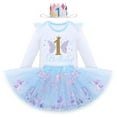 thumbnail image 2 of IDOPIP Baby Girl 1st Cake Smash Birthday Outfit Sequin Butterfly Romper Tutu Skirt with Headband, 2 of 8