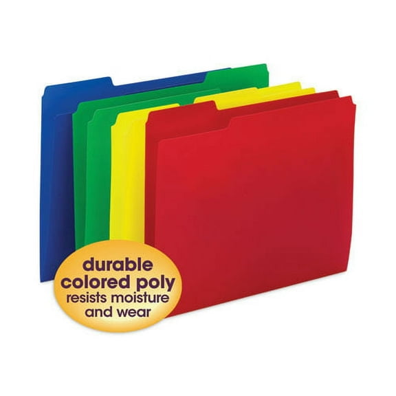 Smead Top Tab Poly Colored File Folders, 1/3-Cut Tabs: Assorted, Letter Size, 0.75" Expansion, Assorted Colors,12/Pack | Order of 1 Pack