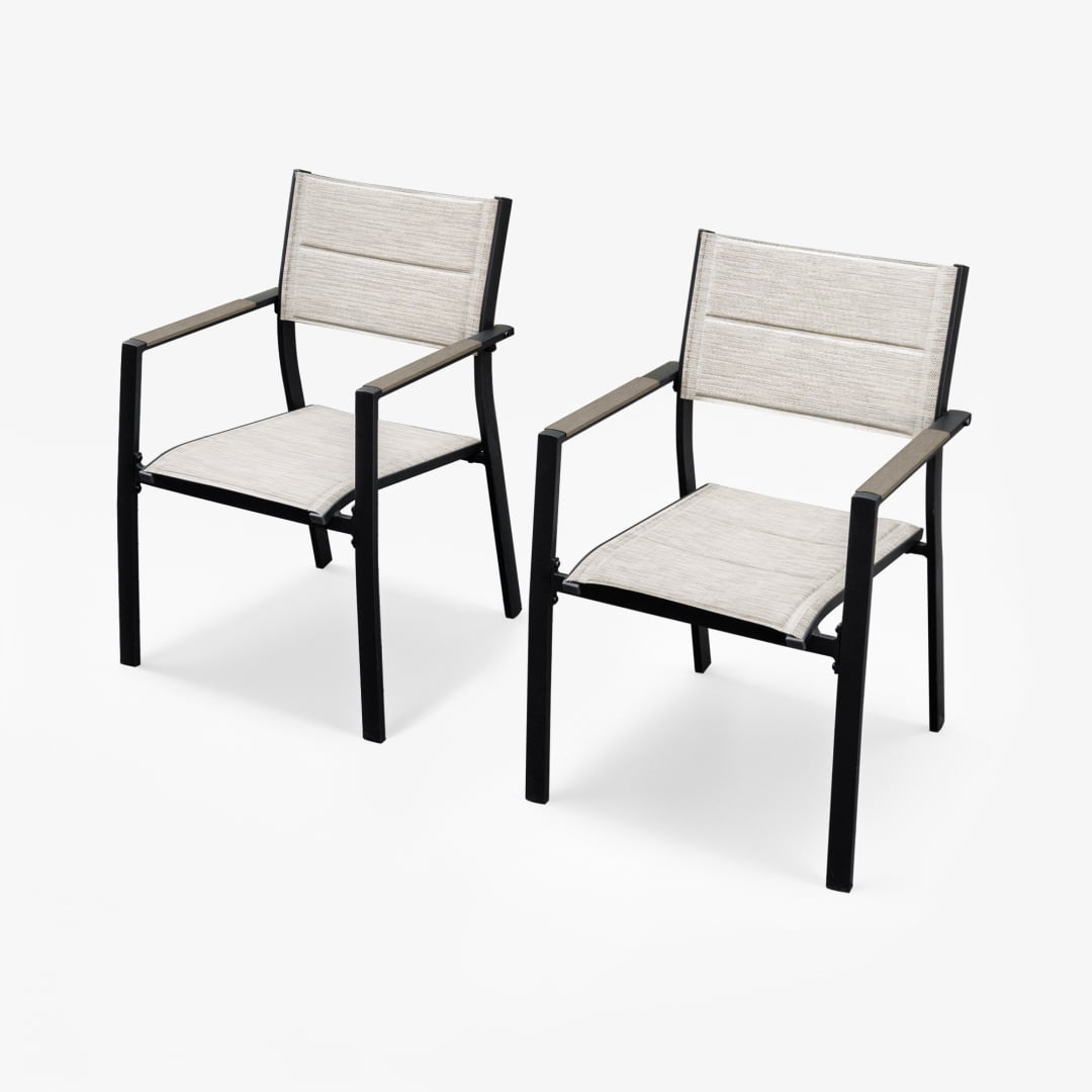 2-Piece Outdoor Patio Dining Chairs, Large Aluminum Frame Stackable Armchairs (Weight Capacity 275 lbs), Limed Oak