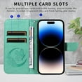 thumbnail image 3 of for iPhone 14 Plus Case Wallet for Women, Flip Folio Cover with Butterfly Pattern PU Leather Stand Card Holder Slots Wrist Strap Protective Phone Case for iPhone 14 Plus, Green, 3 of 8