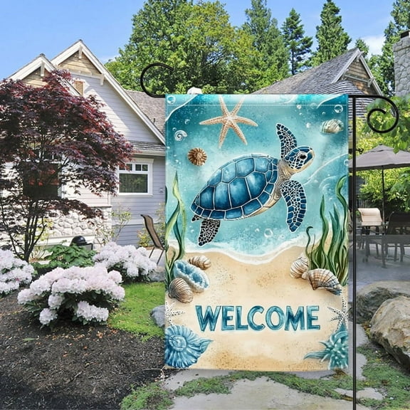 Summer turtle theme, decorated garden flag double-sided - 18 x 12 inches
