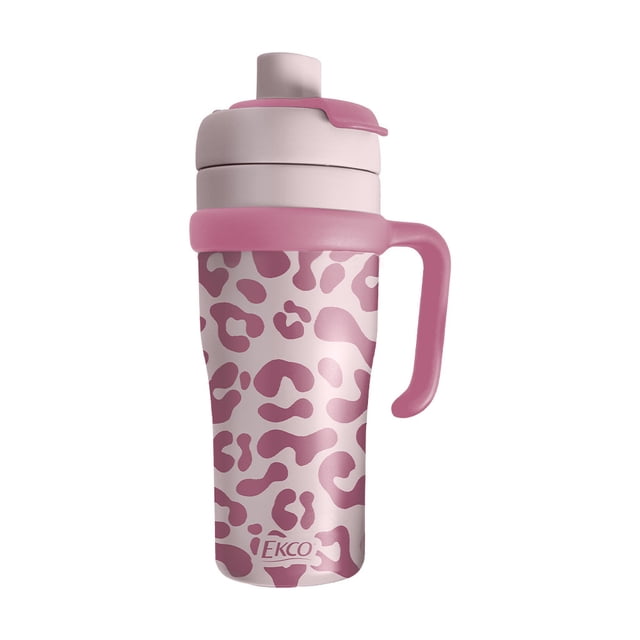 Termo Ekco Go Dual de Doble Pared con Asa, Boquilla y Popote de 950 ml – Rosa