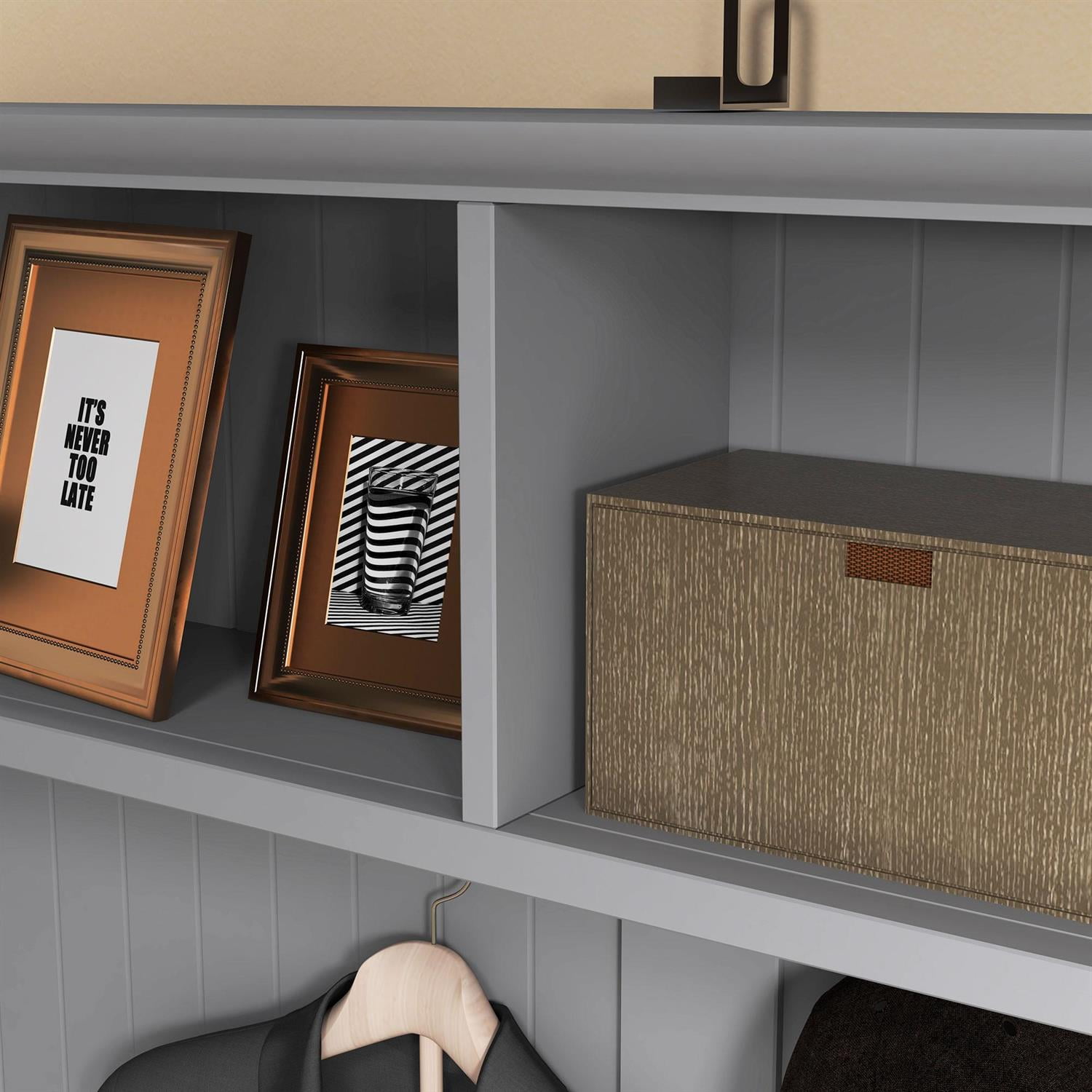 Demi Bonn 67" Hall Tree Bench with Coat Rack and Shoe Storage for Entryway and Mudroom, Padded Seat and Multi-Functional Storage for Hallway, Gray