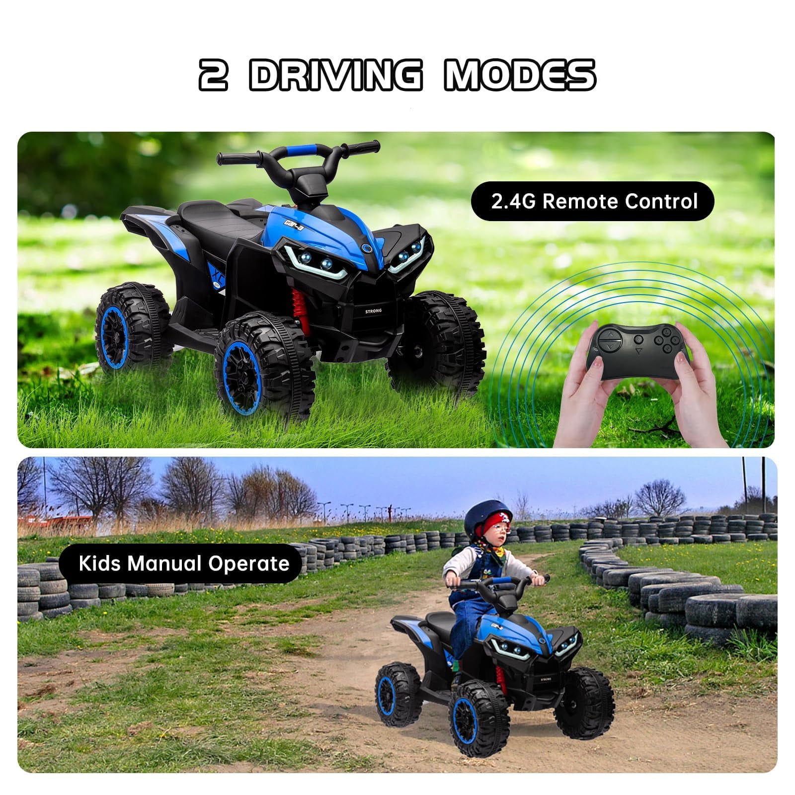 Accreate Battery Powered 12V Kids Electric ATV, Dual Motor 4-Wheeler with Parent Remote, Music Dashboard, 1.9–3.1 MPH, 7AH, Shock Absorber, Front Lights, for Children Ages 3–8, 40–60 Min Run Time