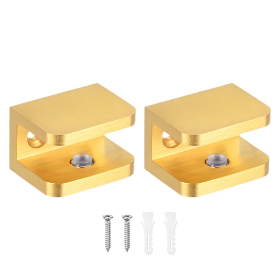 Uxcell 2-Pack Glass Shelf Brackets, Adjustable No-Drill Brass Clamp for 10-12mm Thick Glass [Gold Tone]