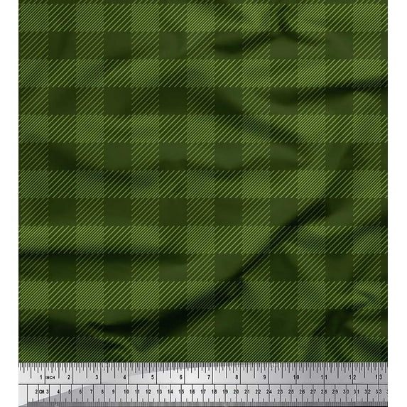 Soimoi Green Poly Georgette Fabric Check Check Fabric Prints By Yard 52 Inch Wide