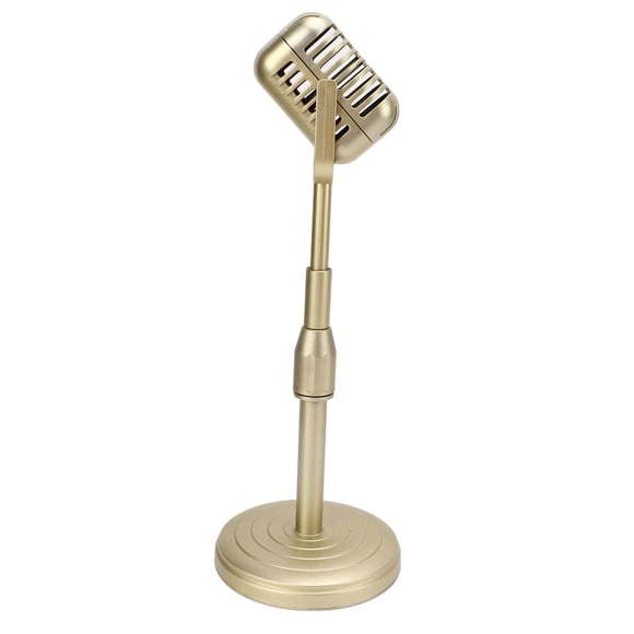 Simulation Microphone And Stand Set, Vintage Microphone Prop Model Plastic Creativity Flexible Height Adjustment For Photo Shooting Gold