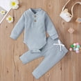 thumbnail image 2 of Gibobby Infant Baby Boys Girls Rompers Long Sleeve Round Neck Solid Color Onesie 3 6 9 12 18 Months Newborn Baby Soft Onesie Infant Winter Outfits(9-12 Months,Blue), 2 of 5