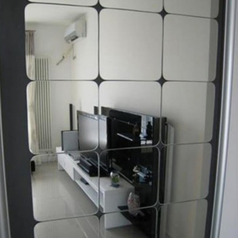 9PCS Mirror Tile Wall Sticker Square Self Adhesive Room Decor Stick On Art 
