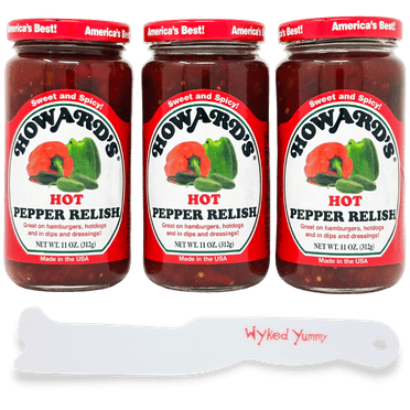 Howard's Hot Pepper Relish (3) 11 Oz with (1) Plastic Spreader by Wyked Yummy