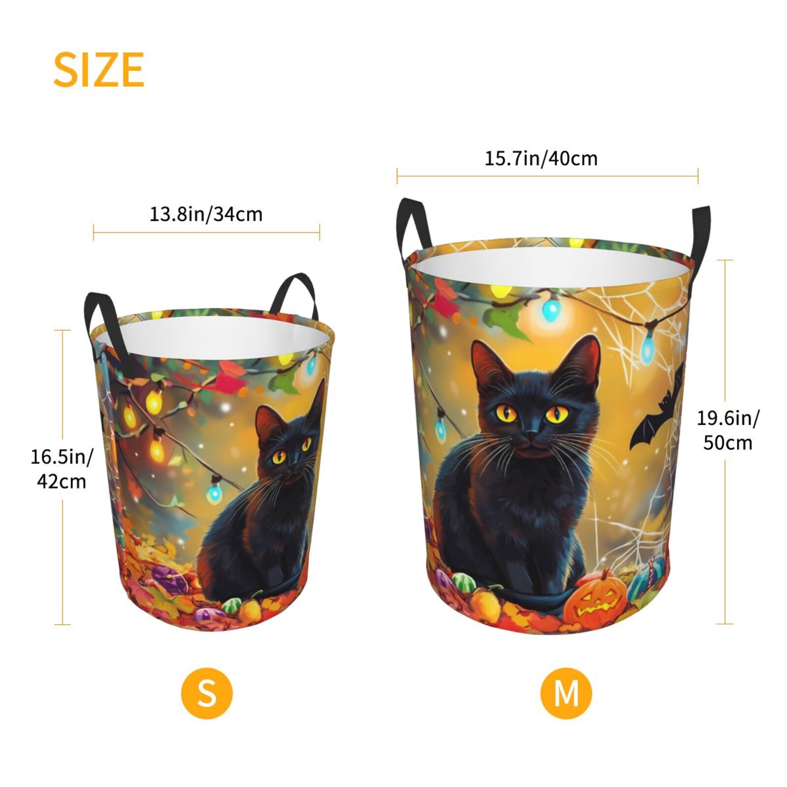 Large Laundry Basket with Handles - Halloween Colorful Maple Leaf Black Cat Kids Baby Dirty Clothes Laundry Hamper for Bedroom Aesthetic