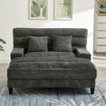 thumbnail image 2 of 57.1" Oversized Chaise Lounge Sofa with LED Light, Comfy Chenille Sofa Recliner Bed Upholstered Sleeper Couch Lounge Sofa Chair with Adjustable Backrest and Armrests for Living Room, Grey, 2 of 9