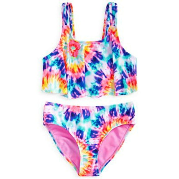 Breaking Waves Big Girls Electric Tie-Dye Swimsuit Top Multicolor 16