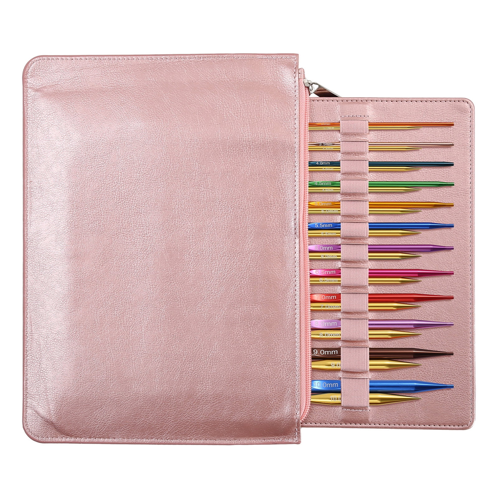 12Pairs Aluminum Alloy Tunisian Crochet Hook Set with Circular Needle 3.0mm-10mm and Case for Weaving Projects