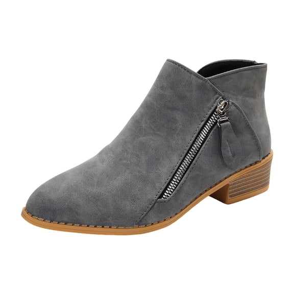 YLYL Ankle Booties for Women Chunky Stacked Heel Side Zipper Fashion Casual Fall Winter Western Booties