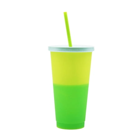 

Farfi 720ml Discoloration Cup Fixed Ring Heat Insulation No Odor Color Changing Cold Cup with Lid Straw for Home (Yellow)