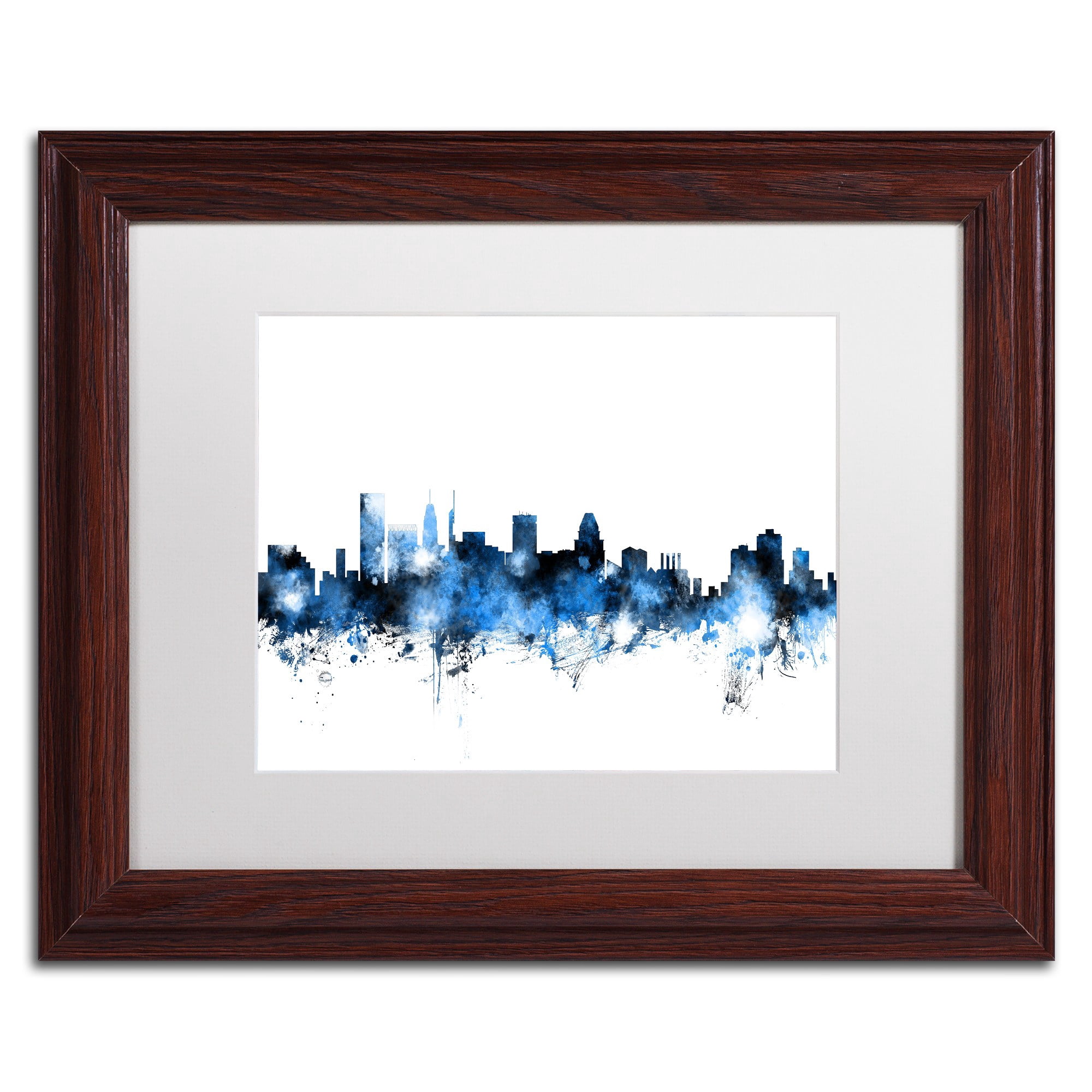 Trademark Fine Art "Baltimore MD Skyline White" Canvas Art by Michael Tompsett, White Matte, Wood Frame