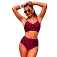 thumbnail image 2 of Trajes de baño Amzcrzy Tankini para mujer, trajes de baño, trajes de baño, bikini, moda casual para mujer, color sólido, bikini dividido, traje de baño deportivo de cintura alta para mujer, morado, S, 2 of 7