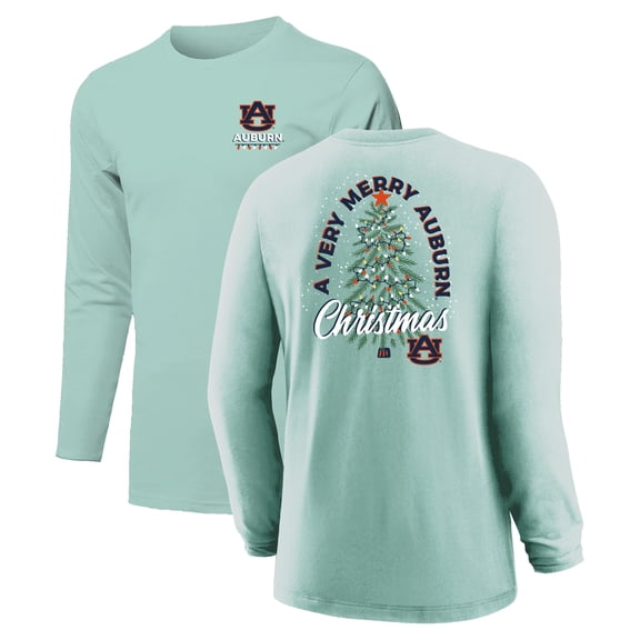 Youth Light Green Auburn Tigers Merry Christmas Tree Long Sleeve T-Shirt