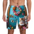 thumbnail image 2 of Goofa Whimsical Cats and Flowers Scene Printed Men's Swim Trunks Board Shorts Quick Dry Mens Swimming Trunks with Compression Liner,Breathable Fit Hawaii Beach Shorts-3X-Large, 2 of 9