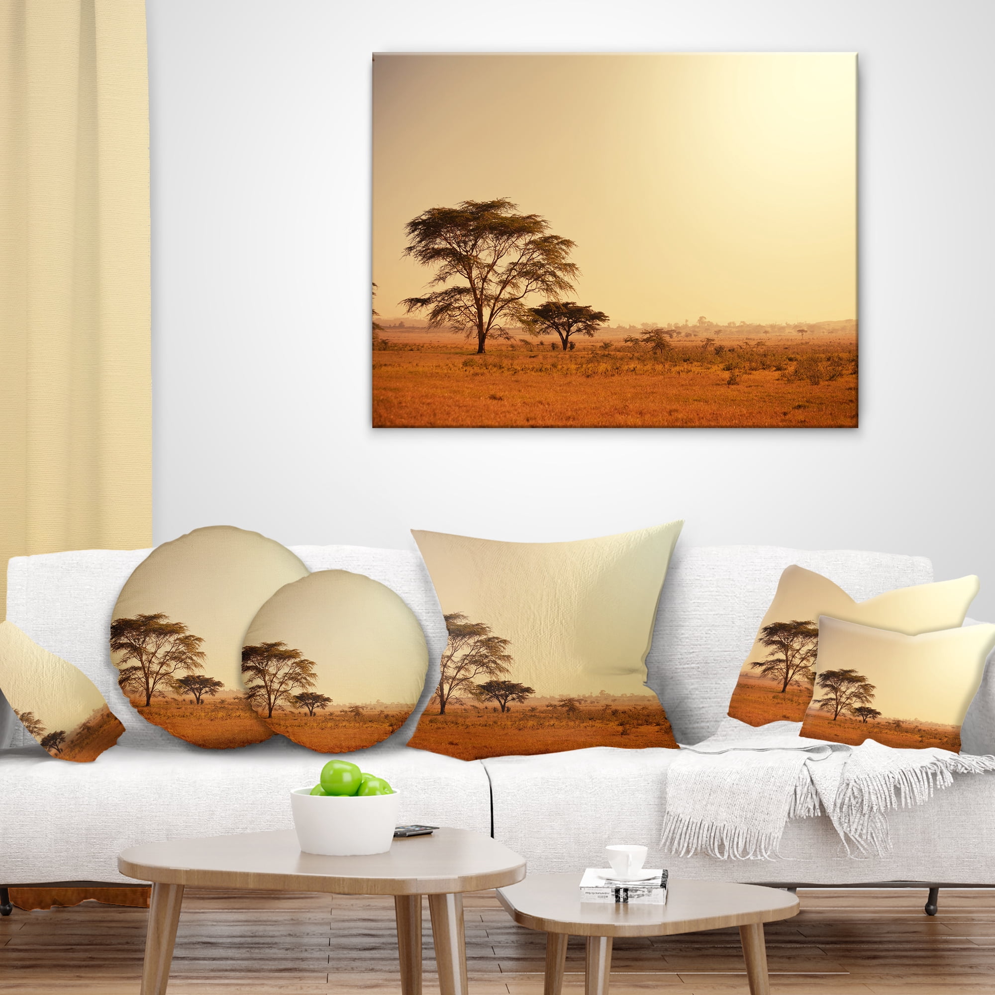 Designart Trees in Large African Landscape - African Landscape Printed Throw Pillow - 12x20