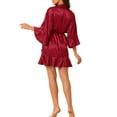 thumbnail image 3 of INSPIRE CHIC Women's Satin Pajama Silky 3/4 Sleeves Tie Waist Loungewear Robes M Red, 3 of 6