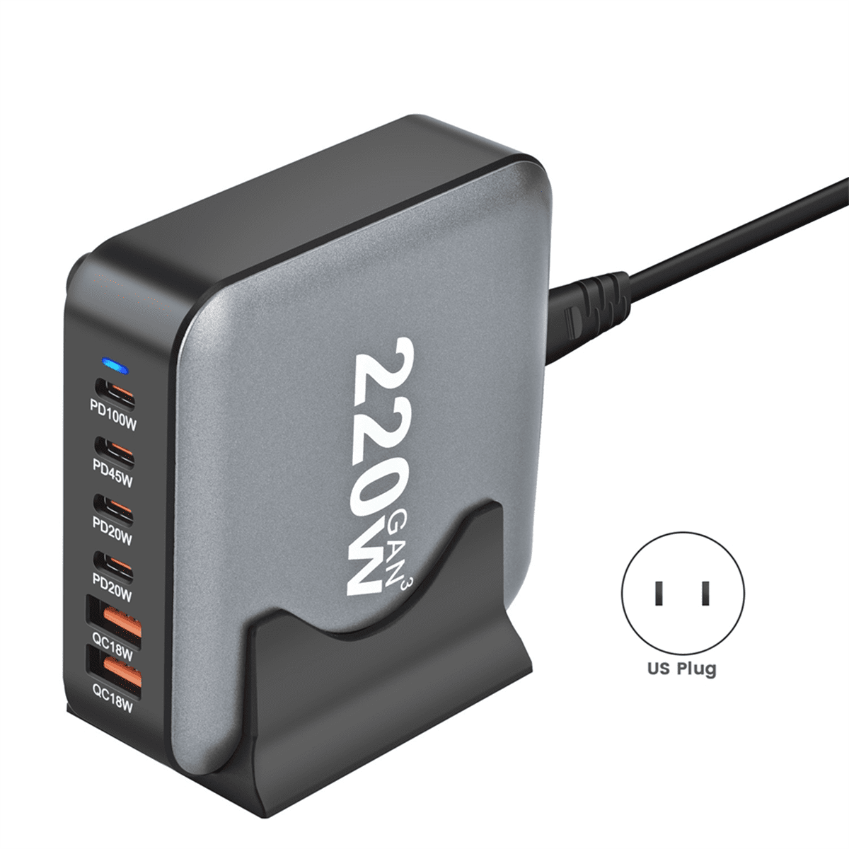 New 220W GaN Desktop Charger 6-Port USB Type C PD Charger Fast Charge 3.0 Fast Charger Mobile USB Charger US PLUG