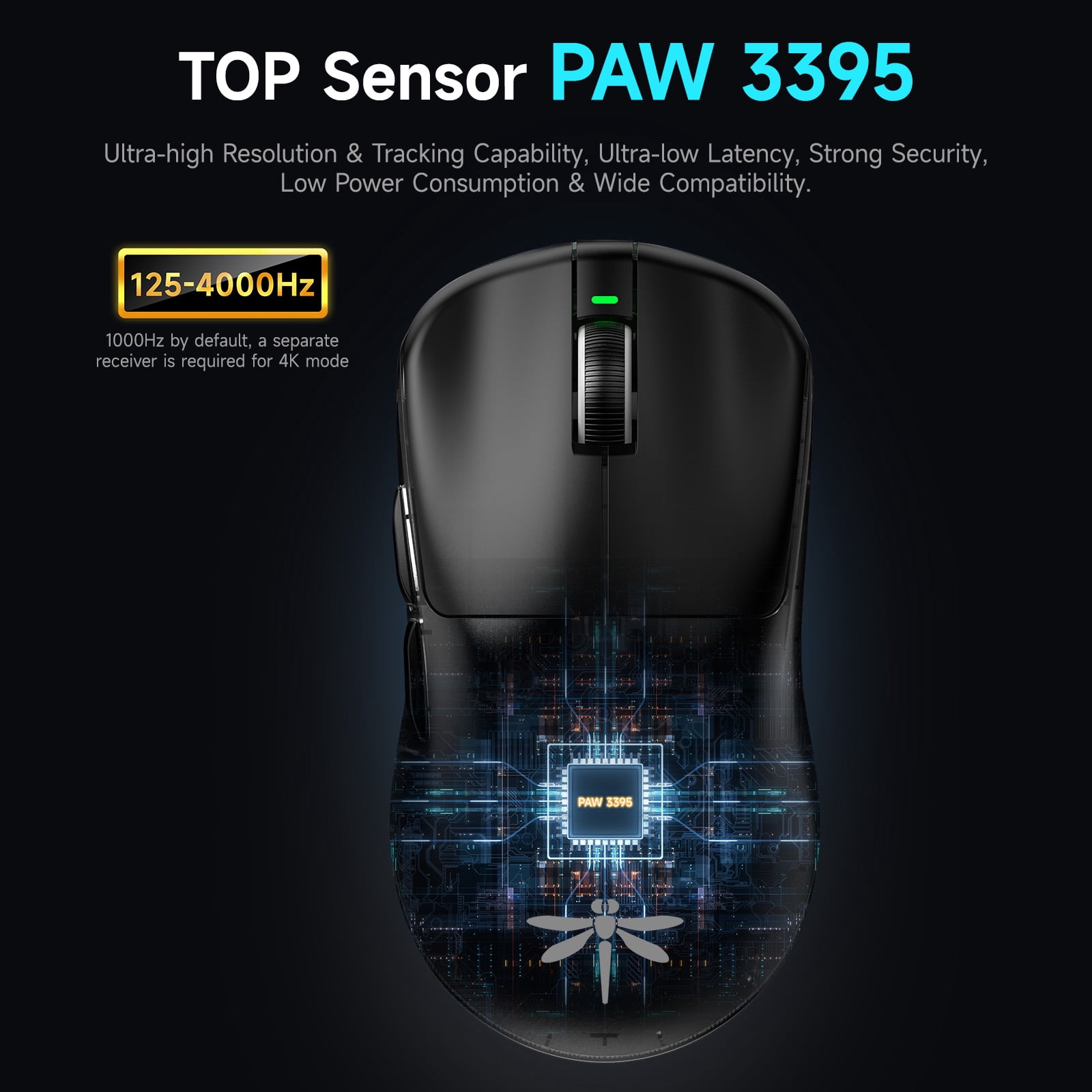 qaf F1 Pro Max Ultra-Premium Wireless Gaming Mouse, 55g, 2.4G/USB-C Wired, 130H Battery, Nordic 52840 Chip & PAW3395 Sensor for PC/Mac/Laptop - Black