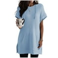 thumbnail image 2 of Timegard Womens Summer Tops Short Sleeve Side Split Drawstring Hoodies Casual Loose Long Tops with Pockets, 2 of 7