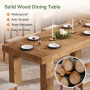 Finmind Solid Wood Dining Table for 4-6, Farmhouse Wood Long Rectangle Kitchen Table, Brown