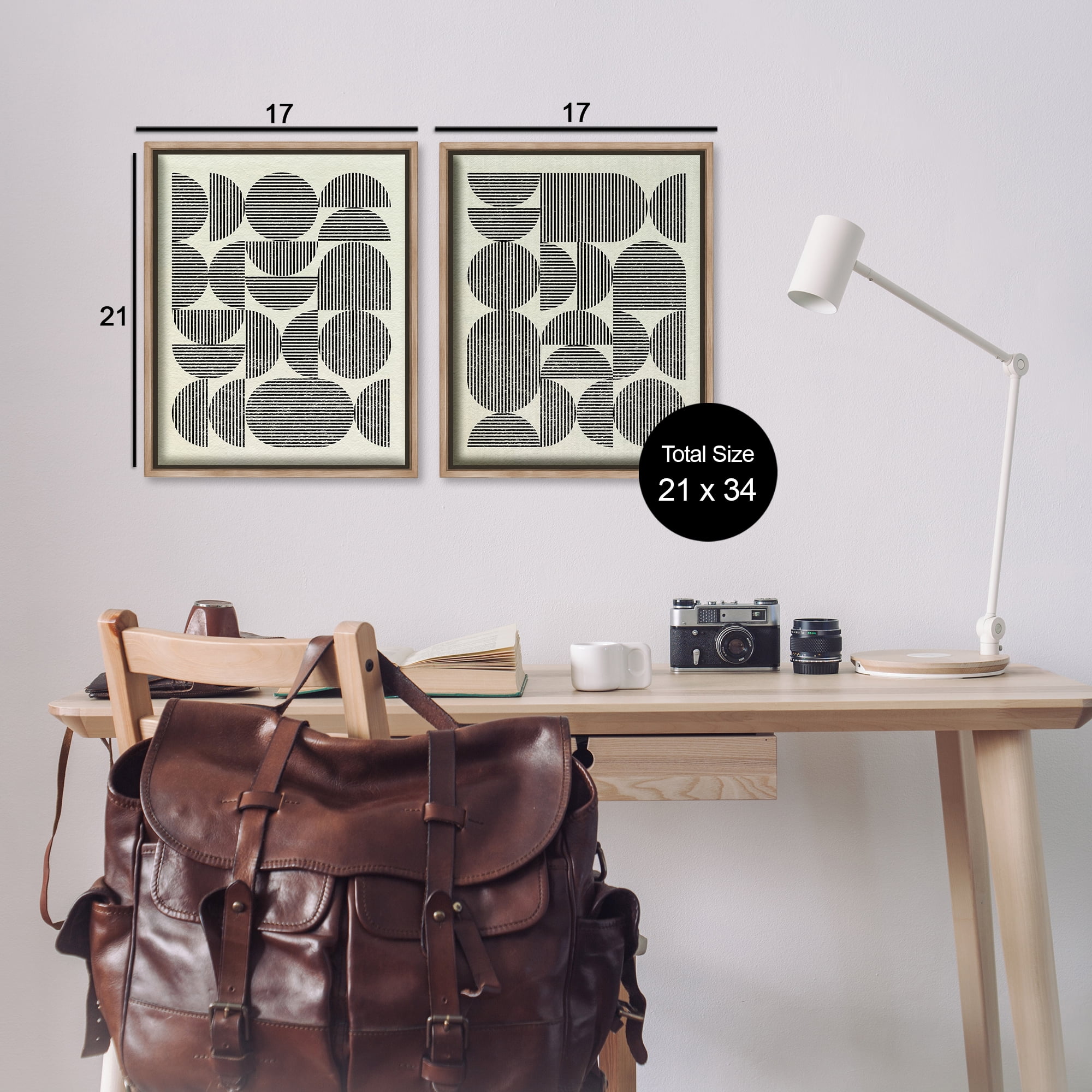 Stupell Industries Minimalist Modern Geometric Abstract Painting Brown Floater Framed Canvas Art Print Wall Art, 17 x 21, Set of 2