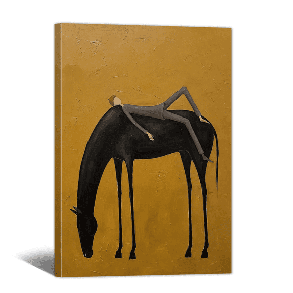 Vintage Americana Canvas Wall Art Horseback Rider Humorous Picture Print, Retro Funny Artwork Abstract Painting for Living Room Bedroom Home Office Decor