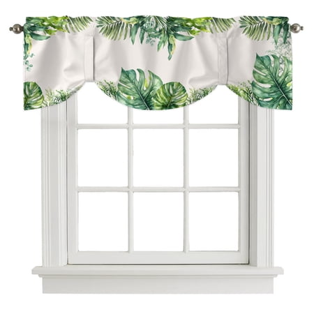 Tropical Leaf Tie Up Valance Curtains Palms Monstera Leaves Green Plant Botanical Adjustable Light Filtering Tie Up Valance Small Window Shade for Kitchen Bedroom Cafe 60 W x 18 L