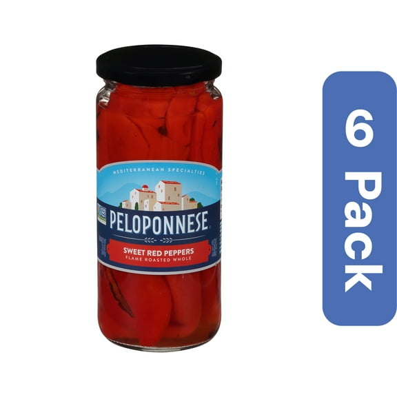 Peloponnese Roasted Sweet Florina Peppers 16.5 oz (Pack Of 6)