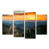 Elephant Stock Great Smoky Mountains Sunrise Wall Art - Horizontal Multi Panel Canvas - Living Room Wall Decor - Nature Multi Panel - Yellow And Orange Decor - 75" x 48"