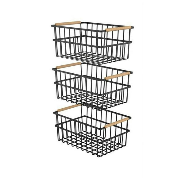 Oceanstar WBH1903 6.10 x 9.09 x 12.13 in. Metal Wire Organizer Bin Basket with Card Holder, Black - Set of 3