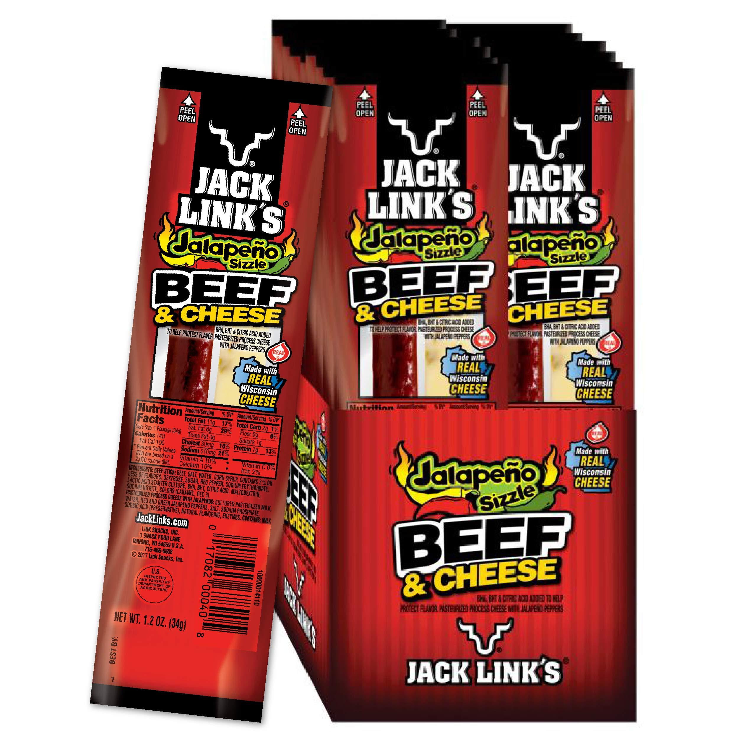 Jack Link&rsquo;s Jalapeno Beef & Cheese Combo Snack Pack, 1.2 Oz, Pack of 16 - 100% Beef Stick and Cheese Stick Made with Real Wisconsin Cheese - 7g Protein Jalape&ntilde;o