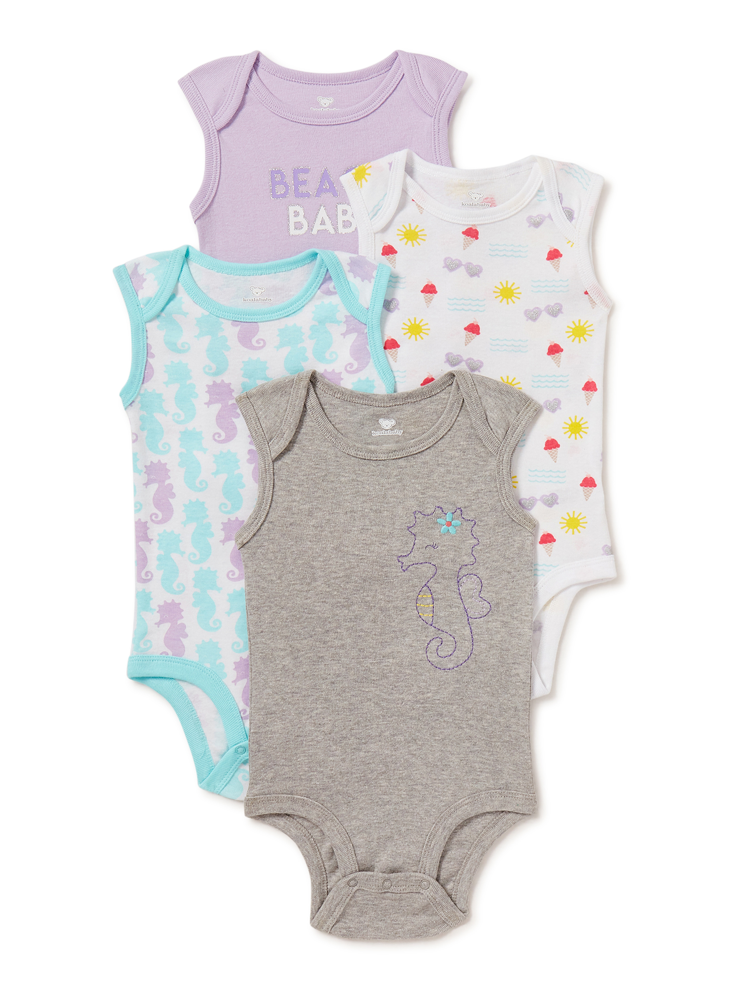 Koala Baby Girl Bodysuits, 4Pack