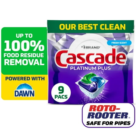 Cascade Platinum Plus Dishwasher Pods, Fresh, 9 Count