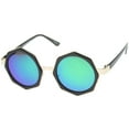 thumbnail image 2 of sunglassLA Unisex Oversize Geometric Octagonal Frame Mirror Flat Lens Round Sunglasses (Black-Gold / Green Blue Mirror) - 43mm, 2 of 4
