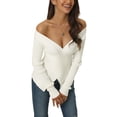 thumbnail image 4 of INSPIRE CHIC Womens' Fall Winter V Neck Wrap Long Sleeve Casual Sweater Tops M White, 4 of 7