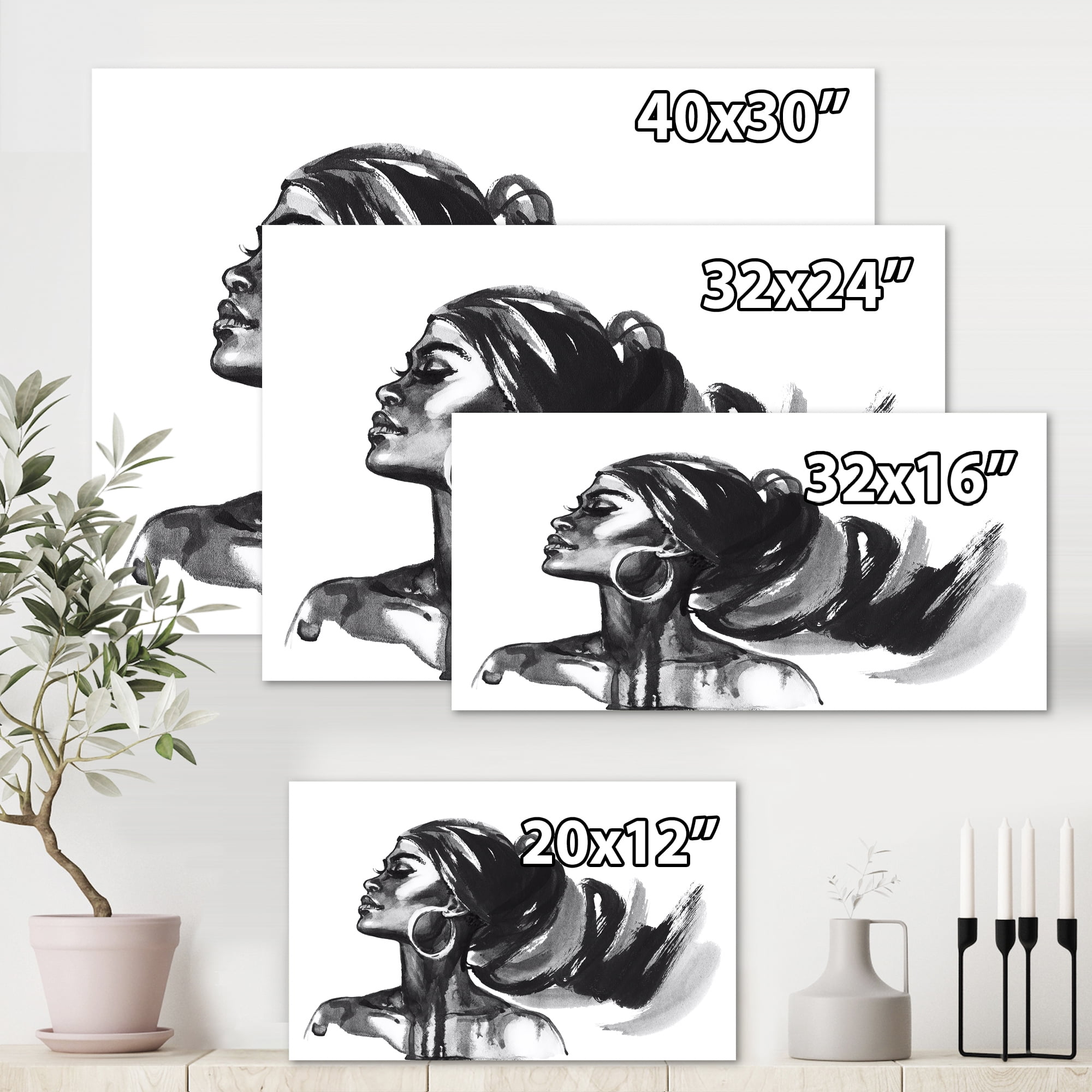 Designart ' Black and White Portrait of African American Woman IV ' Modern Canvas Wall Art Print