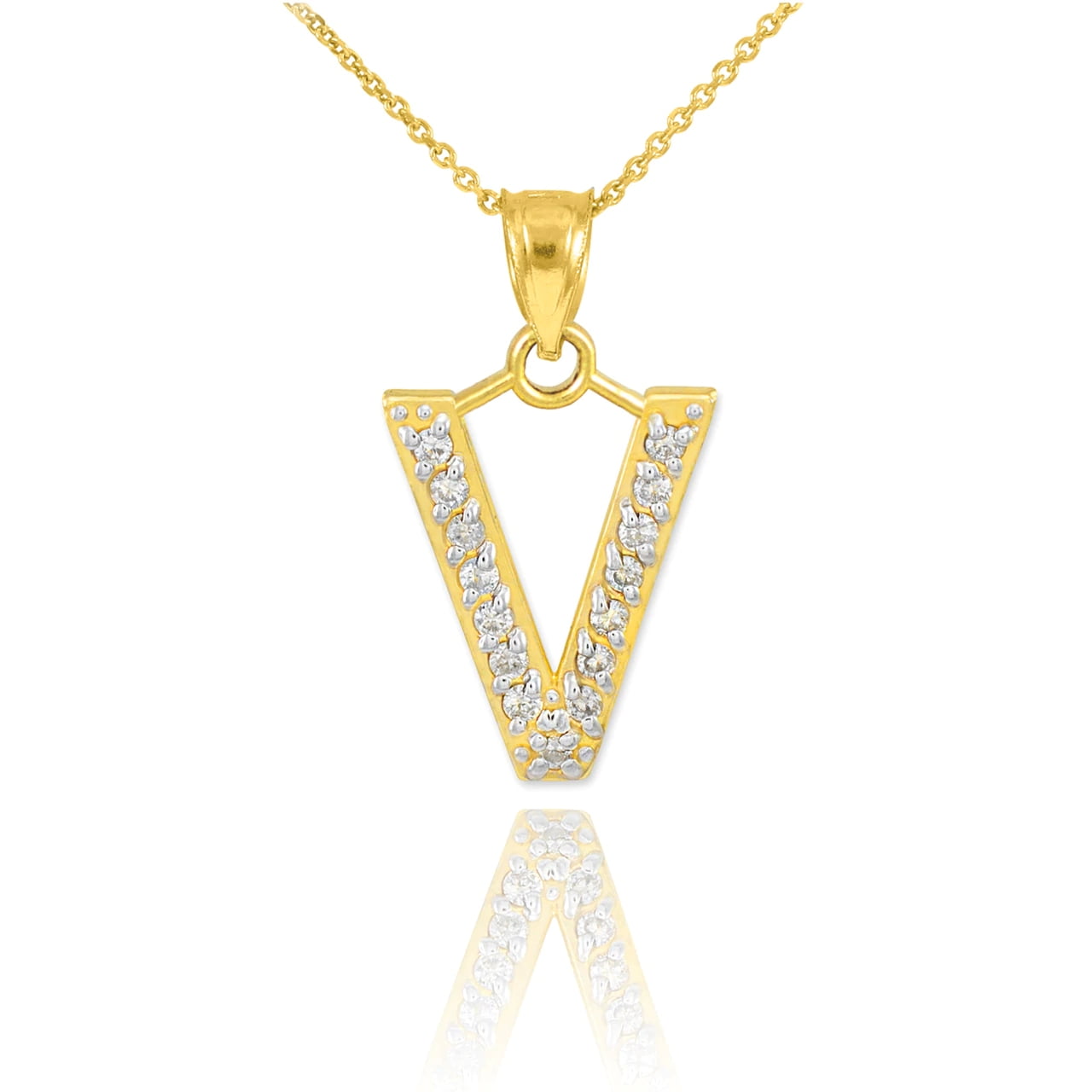 GOLD LETTER "V" DIAMOND INITIAL PENDANT NECKLACE 14K Pendant with 18