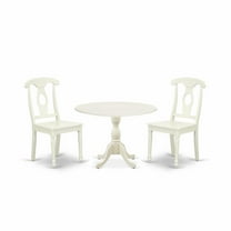 East West Furniture DMKE3-LWH-W 3 Piece Dinette Set Contains 1 Drop Leaves Wooden Dining Table and 2 Linen White Mid Century Dining Chairs with Napoleon Back - Linen White Finish