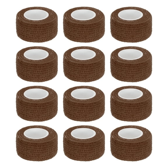 12 Pack Elastic Cohesive Bandage Wrap 1 Inch x 5 Yards Breathable Self Adhesive Athletic Tape Roll Brown