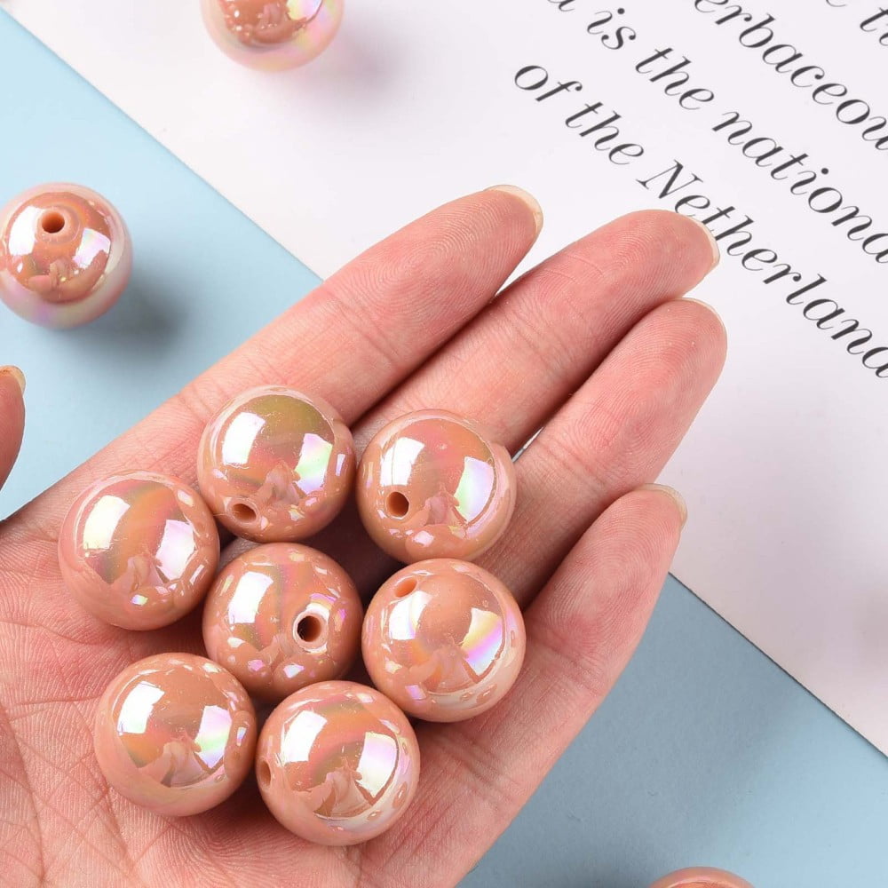 Opaque Acrylic Beads AB Color Plated Round Dark Salmon 20x19mm Hole: 2~3mm about 111pcs/500g